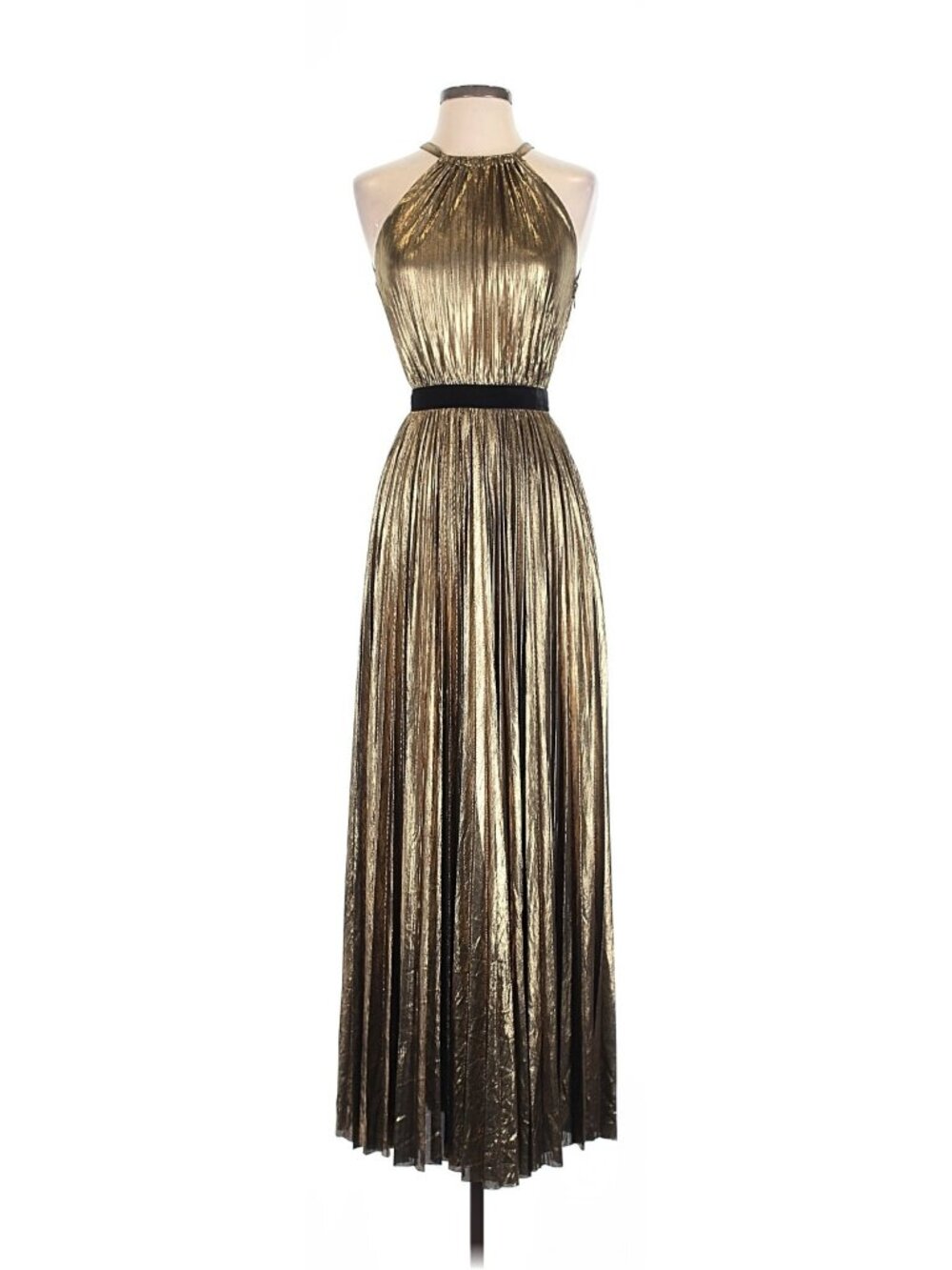 NWT BCBG MaxAzria Starling Gown in Gold Metallic Pleated Halter Maxi Dress XS - Picture 4 of 9